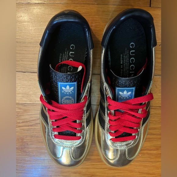 In the Styles of Gucci x Adidas Gazelle Metallic Gold Sneakers - Size 7 1/2 - Picture 5 of 9